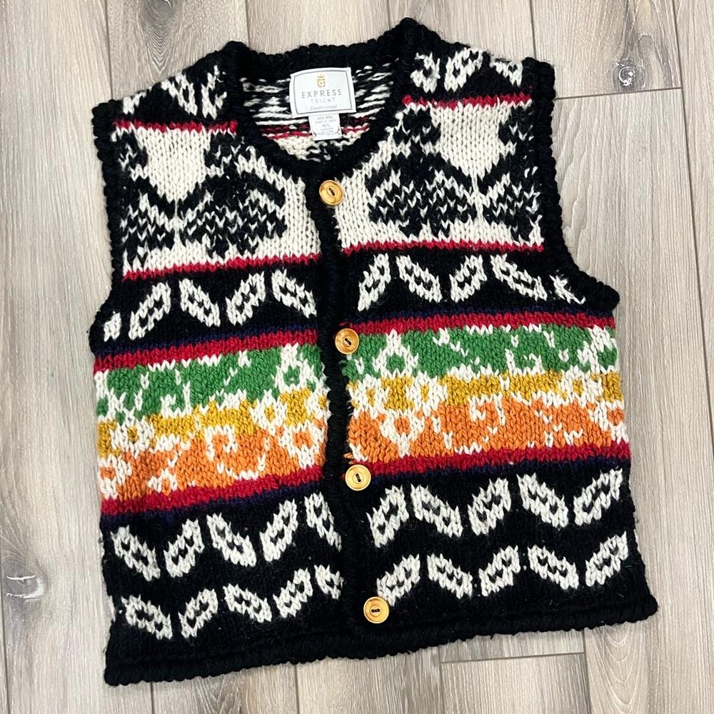 Express Tricot Handknitted Rainbow Wool Vest